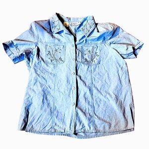 Kathy Che Embroidered Cotton Button Down Shirt Size 18